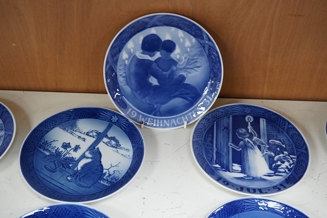 Thirteen Royal Copenhagen Christmas plates to include 1930, 1939, 1949, 1950 and 1951, 18cm in diameter